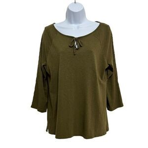 Talbots Olive Green Lace Sleeve Top Medium
